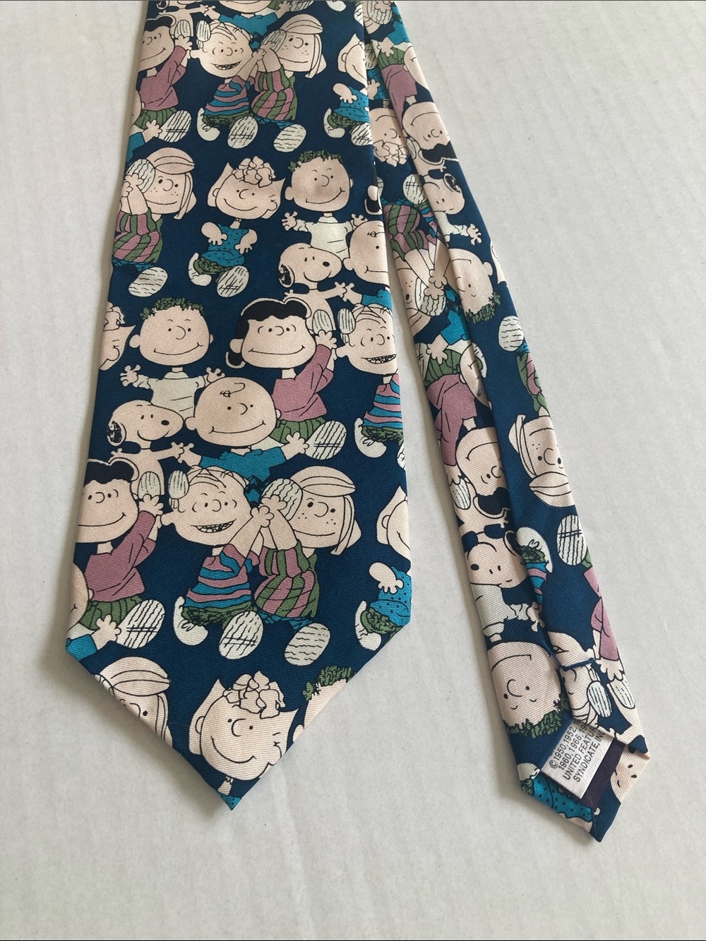 Navy Blue Peanuts Cartoon Character Necktie with Multicolor Accents